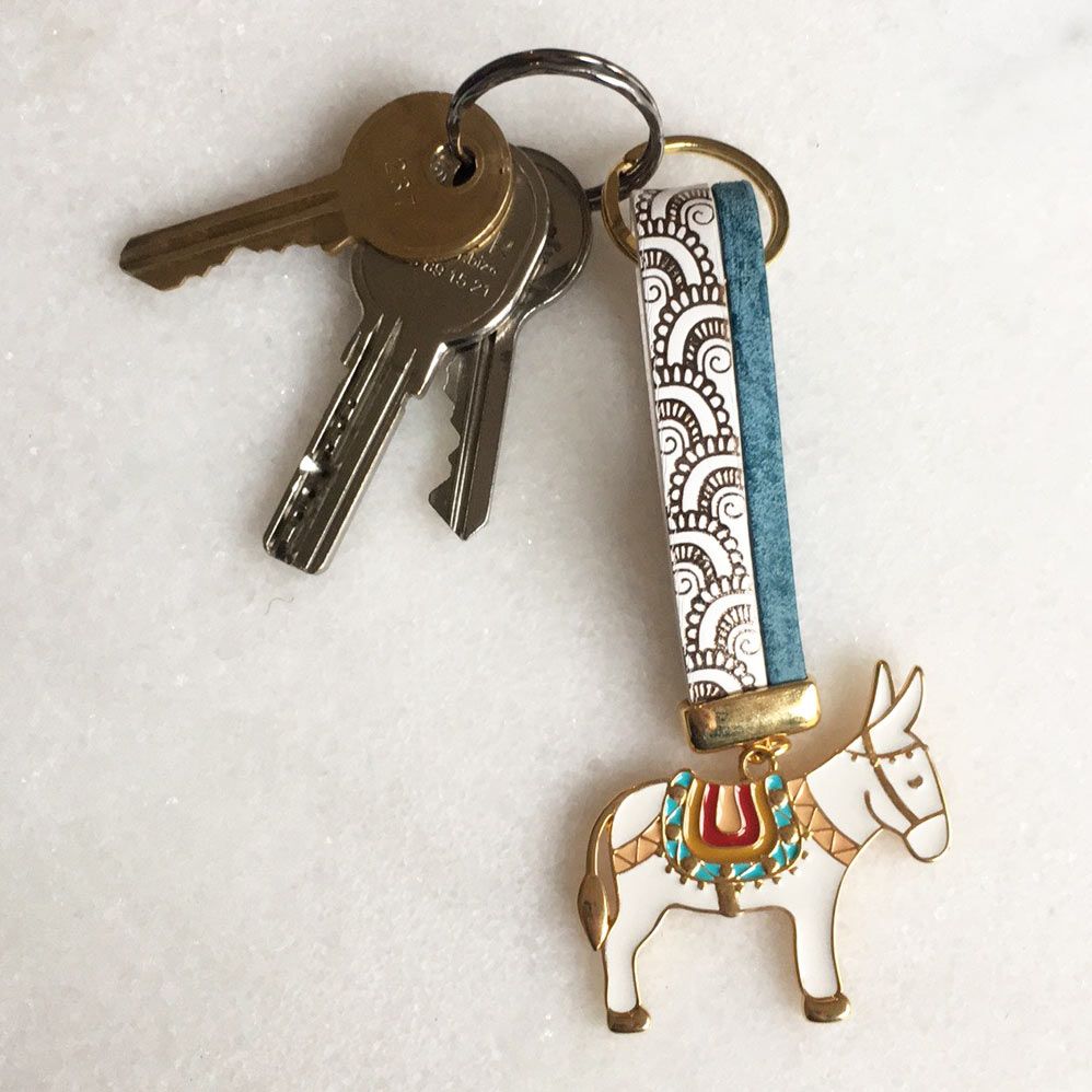 Porte clé Âne blanc doré