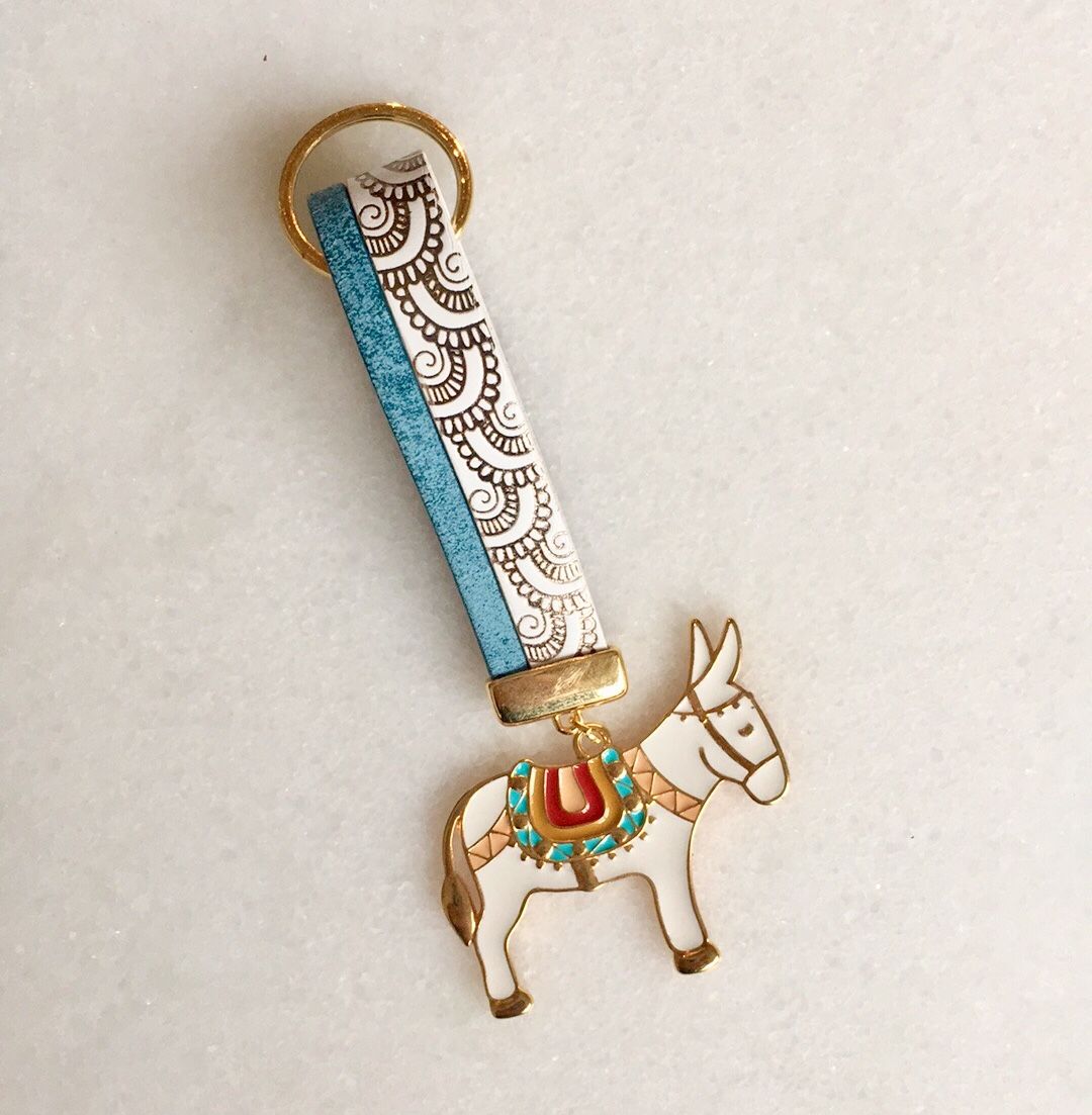 Porte clé Âne blanc doré