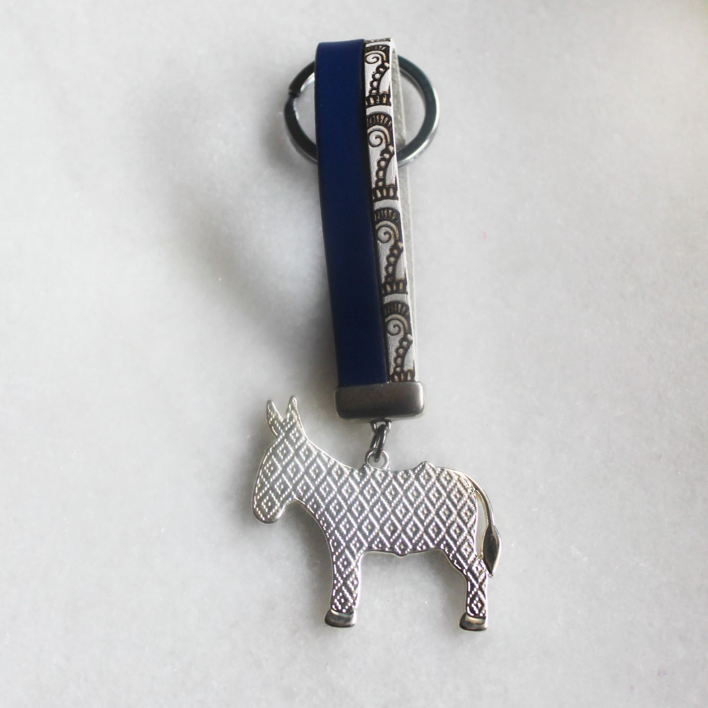 Porte Clé Âne Bleu Argent