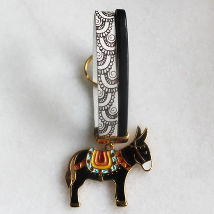 Porte clé Âne noir doré
