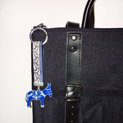 Porte Clé Âne Bleu Argent